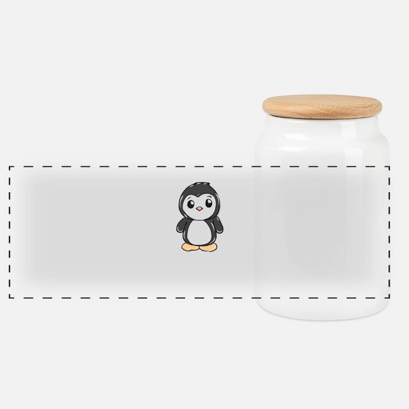 Pinguin - Panorama Keksdose mit Holzdeckel - Weiß