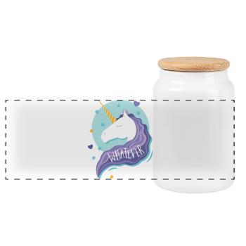 Einhorn was auch immer - Panorama Keksdose mit Holzdeckel - Weiß - Vorne