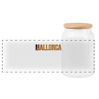 Lettrage rayé de Majorque - Boîte à biscuits avec couvercle en bois - blanc - Devant