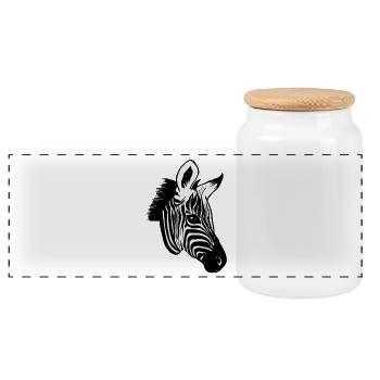 Zebra animal motif - Panoramic Cookie Jar with Wooden Lid - white - Front