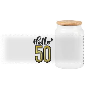Hello 50 - Panoramic Cookie Jar with Wooden Lid - white - Front