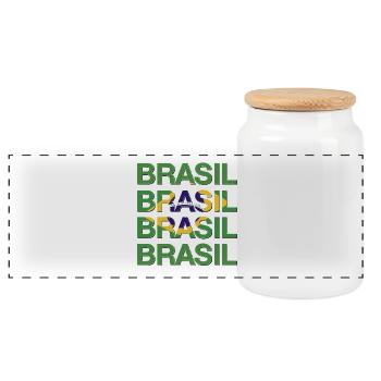 BRASIL Multiple Logo Green Yellow Blue - Panoramic Cookie Jar with Wooden Lid - white - Front