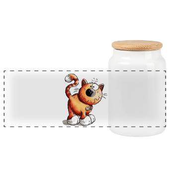 Drôle Chat - Boîte à biscuits avec couvercle en bois - blanc - Devant