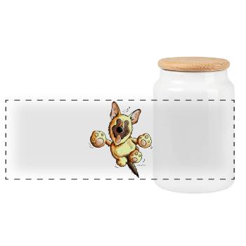 Funny German Shepherd - Panoramic Cookie Jar with Wooden Lid - white - Front