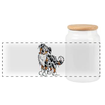 Witziger Australian Shepherd - Panorama Keksdose mit Holzdeckel - Weiß - Vorne