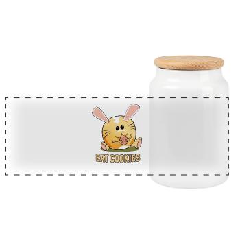 Cute Bunny Eat Cookies Kawaii - Panoramic Cookie Jar with Wooden Lid - white - Front