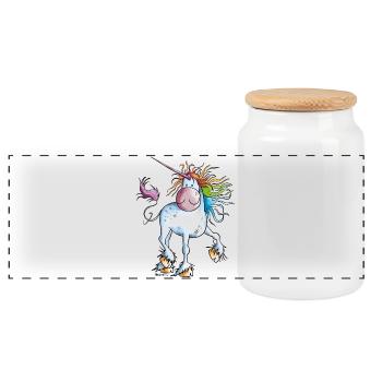 Regenbogen Einhorn - Panorama Keksdose mit Holzdeckel - Weiß - Vorne