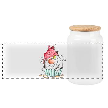 Katze liebt Muffin - Panorama Keksdose mit Holzdeckel - Weiß - Vorne