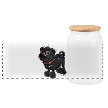 Funny Black Pug - Panoramic Cookie Jar with Wooden Lid - white - Front