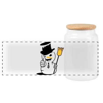 Un bonhomme de neige cool avec le pouce vers le haut - Boîte à biscuits avec couvercle en bois - blanc - Devant