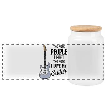 Blaues Gitarren Design - Panorama Keksdose mit Holzdeckel - Weiß - Vorne