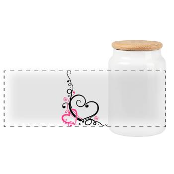 Two hearts with ornament - Panoramic Cookie Jar with Wooden Lid - white - Front