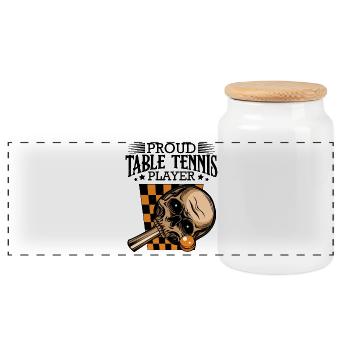 Schädel-Tennis-Design im Schwarz - Panorama Keksdose mit Holzdeckel - Weiß - Vorne