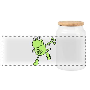 Dancing Frog - Panoramic Cookie Jar with Wooden Lid - white - Front