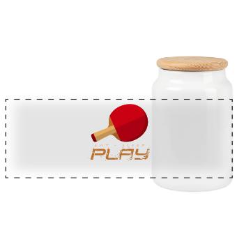 Énergie du ping-pong : Mange, dors, joue - Boîte à biscuits avec couvercle en bois - blanc - Devant