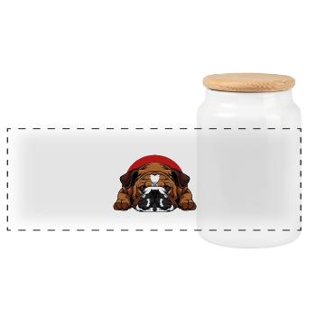 Bulldog Love: More People, More Love - Panoramic Cookie Jar with Wooden Lid - white - Front