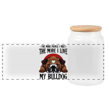 Bulldogkopf Illustration roter Halbkreis - Panorama Keksdose mit Holzdeckel - Weiß - Vorne