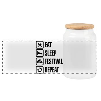 Eat Sleep Festival Repeat - Panorama Keksdose mit Holzdeckel - Weiß - Vorne