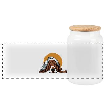More love for Basset Hound - Panoramic Cookie Jar with Wooden Lid - white - Front