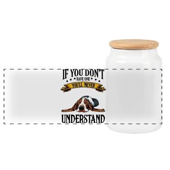 Sleeping Beagle Banner - Panoramic Cookie Jar with Wooden Lid - white - Front