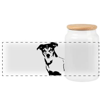 Jack Russell Terrier Kopf - Panorama Keksdose mit Holzdeckel - Weiß - Vorne