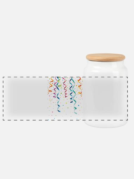 Silvester. Bunte Luftschlangen mit Konfetti. - Panorama Keksdose mit Holzdeckel - Weiß
