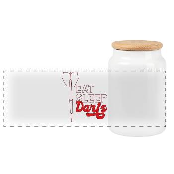 Darts Motiv Eat Sleep Darts - Panorama Keksdose mit Holzdeckel - Weiß - Vorne