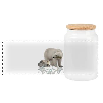 Ours polaire renversant avec l’ourson - Boîte à biscuits avec couvercle en bois - blanc - Devant