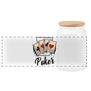 Ace of Four Card Design - Panoramic Cookie Jar with Wooden Lid - white - Front