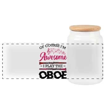 Pink music sheet music graphic - Panoramic Cookie Jar with Wooden Lid - white - Front