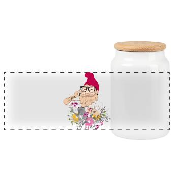 A garden gnome as a hipster with glasses and tattoos - Panoramic Cookie Jar with Wooden Lid - white - Front