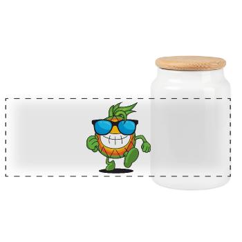 Cool Pineapple with Sunglasses | Summer | Good mood - Panoramic Cookie Jar with Wooden Lid - white - Front
