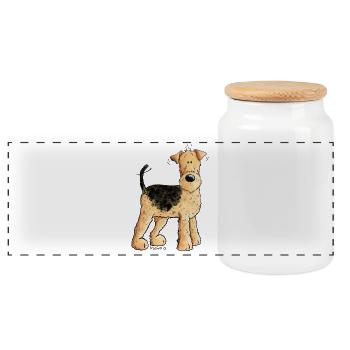 Happy Airedale Terrier I Dogs Comic - Panoramic Cookie Jar with Wooden Lid - white - Front