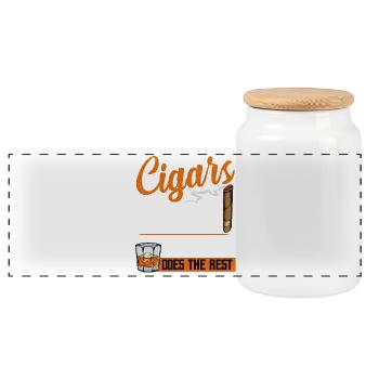 Cigars Solve Problems, Whiskey Does the Rest - Panorama Keksdose mit Holzdeckel - Weiß - Vorne