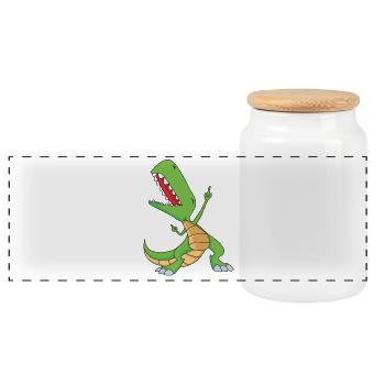 Dabbing T-Rex | Dabbing Dinosaurs | Party Rex - Panoramic Cookie Jar with Wooden Lid - white - Front