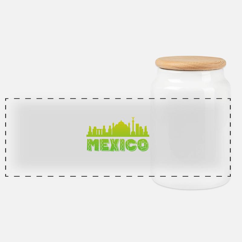 Mexiko Skyline Illustration - Panorama Keksdose mit Holzdeckel - Weiß