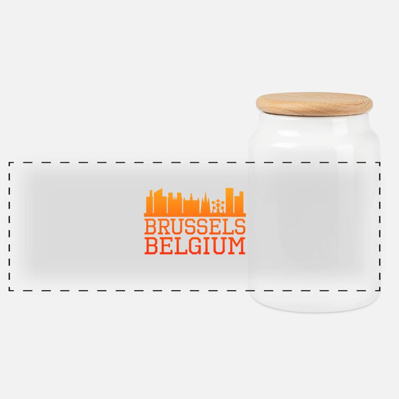 Brüssel Skyline Silhouette Design - Panorama Keksdose mit Holzdeckel - Weiß