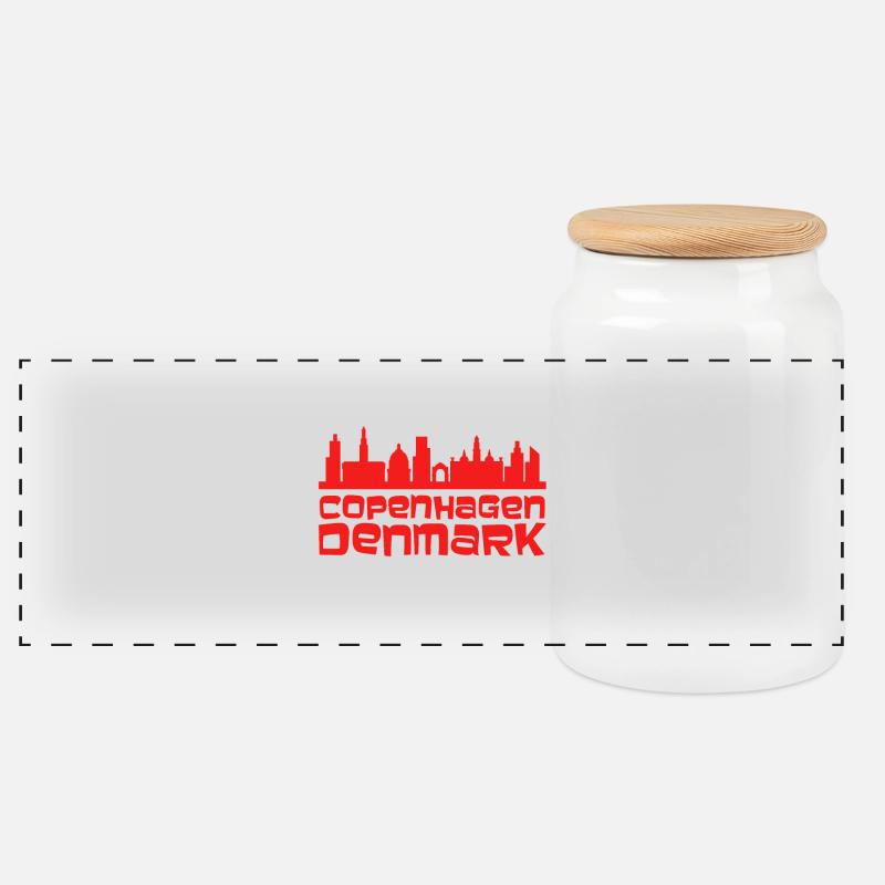 Kopenhagener Skyline Silhouette - Panorama Keksdose mit Holzdeckel - Weiß