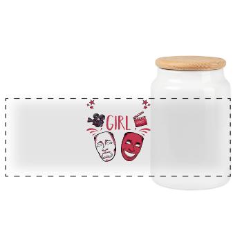 Masques de filles de théâtre et motifs de scène - Boîte à biscuits avec couvercle en bois - blanc - Devant