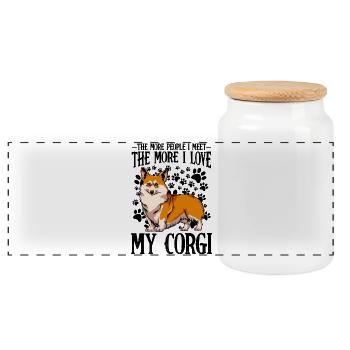 Corgi Pop Art on Black - Panoramic Cookie Jar with Wooden Lid - white - Front
