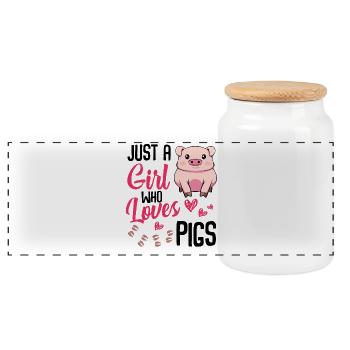 Pink Pig Loves Kaffee Herzen - Panorama Keksdose mit Holzdeckel - Weiß - Vorne