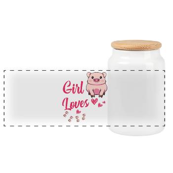 Just a Girl Who Loves Pigs - Panoramic Cookie Jar with Wooden Lid - white - Front