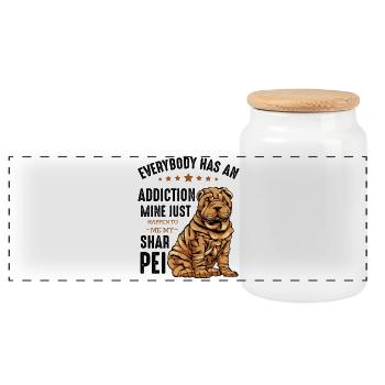 Bulldogge mit Sternen und Text Shar Pei - Panorama Keksdose mit Holzdeckel - Weiß - Vorne