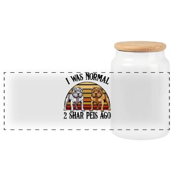 Bulldog duos in retro sunset Shar Pei - Panoramic Cookie Jar with Wooden Lid - white - Front