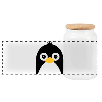Cute Penguin Face - Panoramic Cookie Jar with Wooden Lid - white - Front