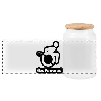Gas powered wheelchair user. Humour # - Panoramic Cookie Jar with Wooden Lid - white - Front