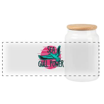 Sea Gull Power Neon Retro Seagull Graphic - Panoramic Cookie Jar with Wooden Lid - white - Front