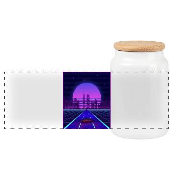 Synthwave Aesthetic Vaporwave Retro 80er 90er Auto - Panorama Keksdose mit Holzdeckel - Weiß - Vorne