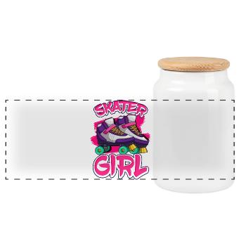 Roller Skate Roller Skater - Panoramic Cookie Jar with Wooden Lid - white - Front