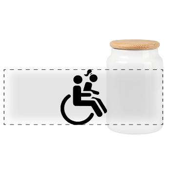 Utilisateur d’un fauteuil roulant avec une dame sur les genoux # - Boîte à biscuits avec couvercle en bois - blanc - Devant